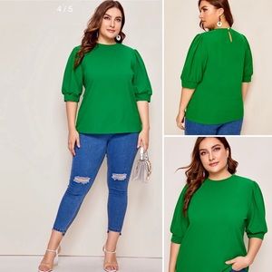💚 Restock Short Puff Sleeve Green Blouse Top